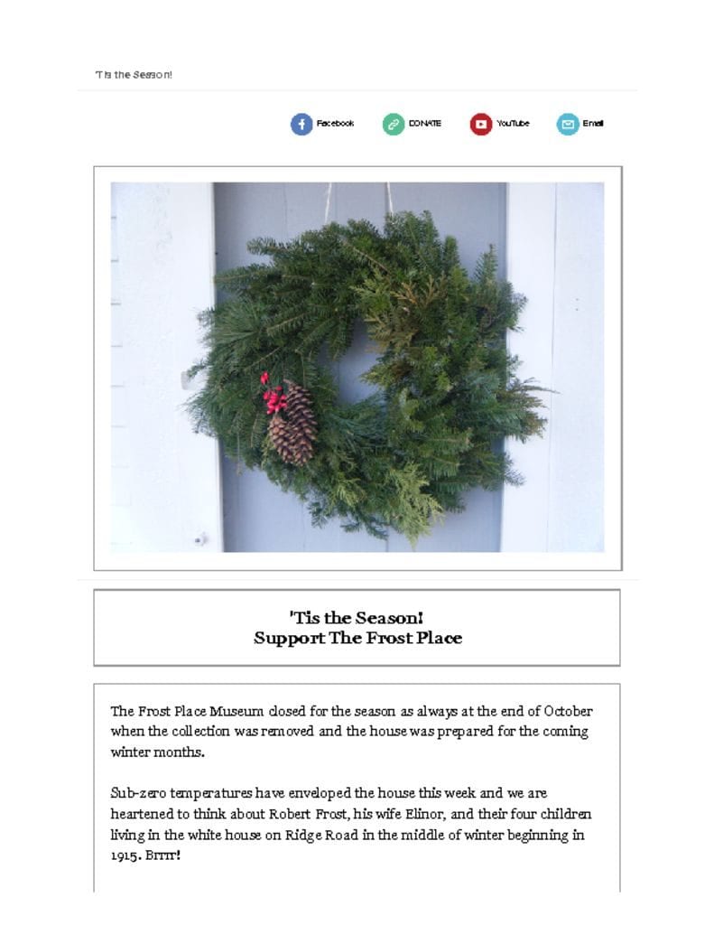 The Frost Place Newsletter Tis the Season