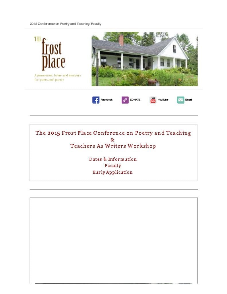 The Frost Place Newsletter Conference on Poetry and Teaching