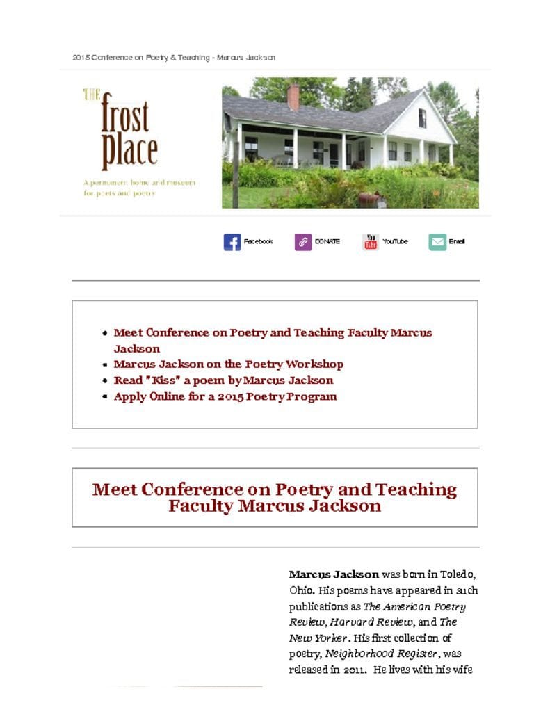 The Frost Place Newsletter Marcus Jackson