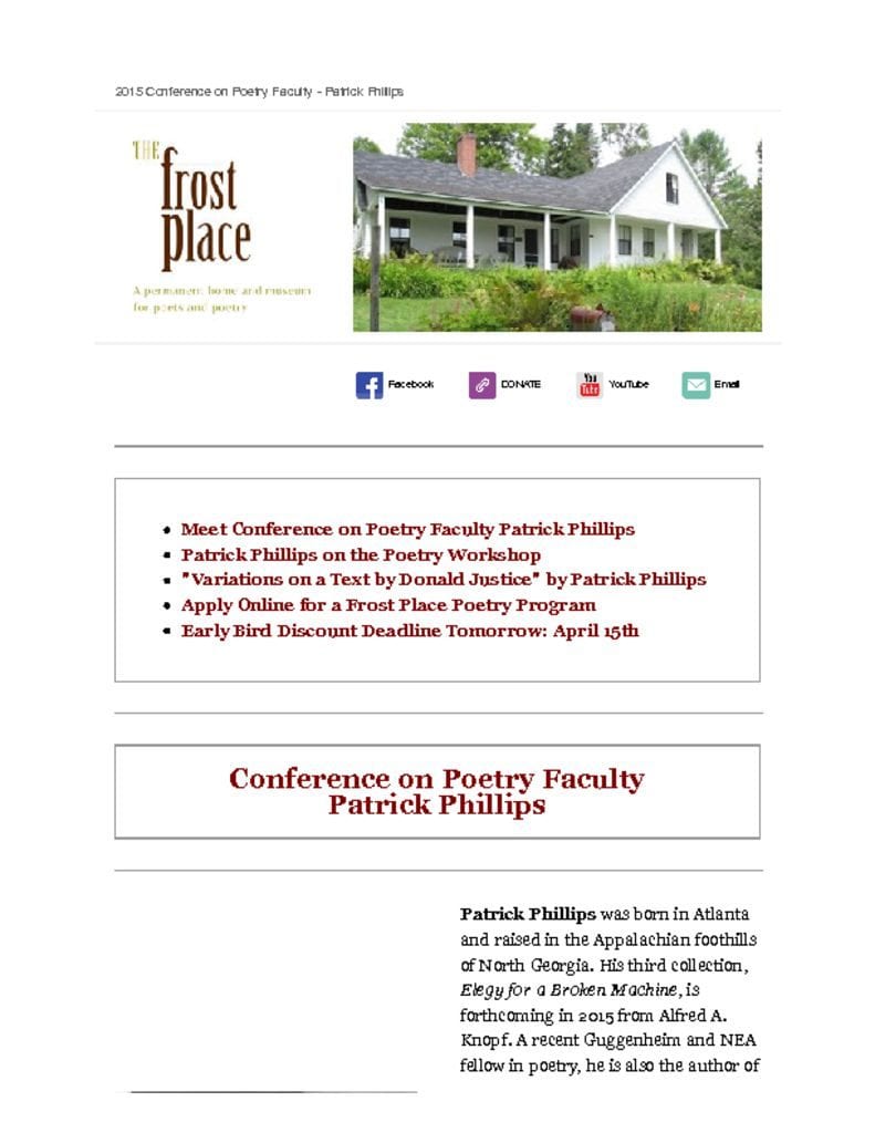 The Frost Place Newsletter Patrick Phillips
