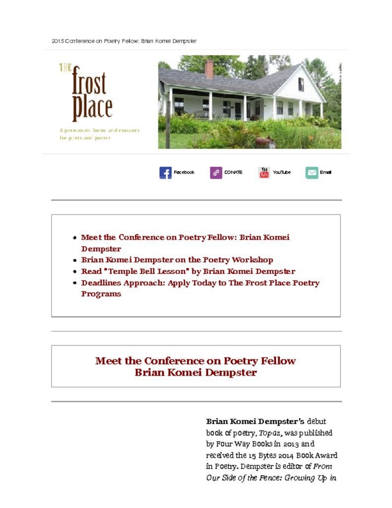 The Frost Place Conference on Poetry Brian Komei Dempster