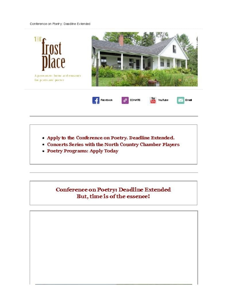 The Frost Place Newsletter Conference on Poetry Deadline Extended
