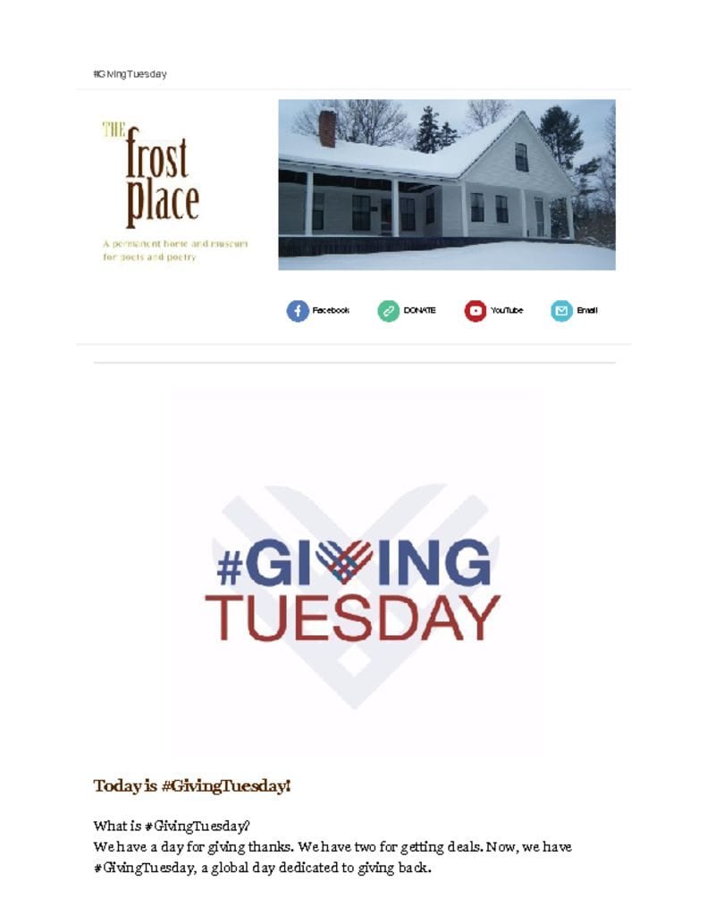 The Frost Place Newsletter Giving Tuesday
