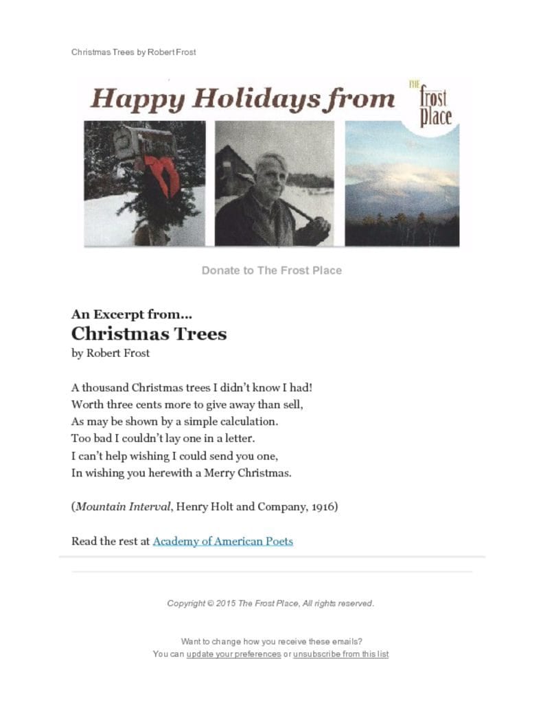 The Frost Place Newsletter Happy Holiday Message