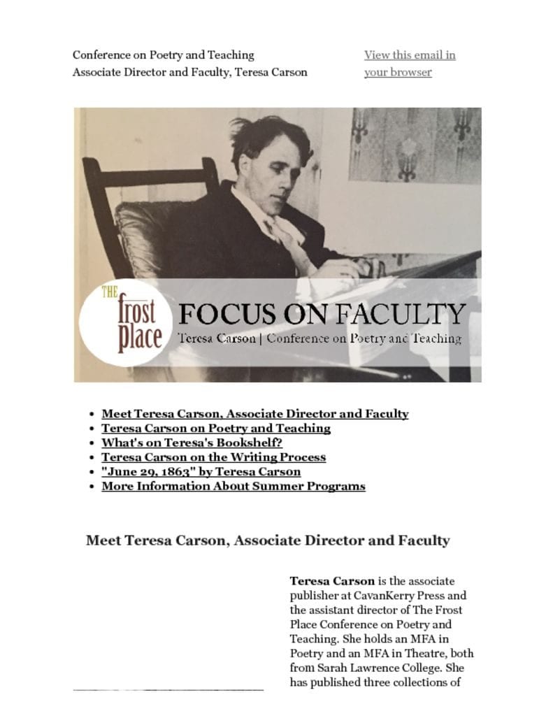 The Frost Place Newsletter Teresa Carson